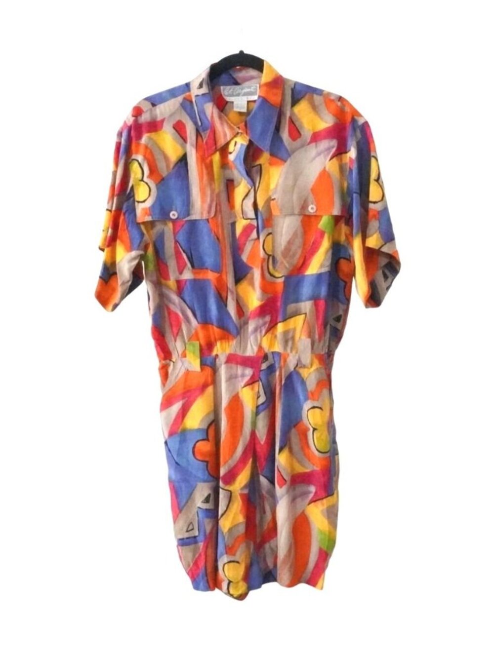 Vintage Silk Abstract Dress Womens 12 Pat Argenti Collection Pockets Side Zip Be